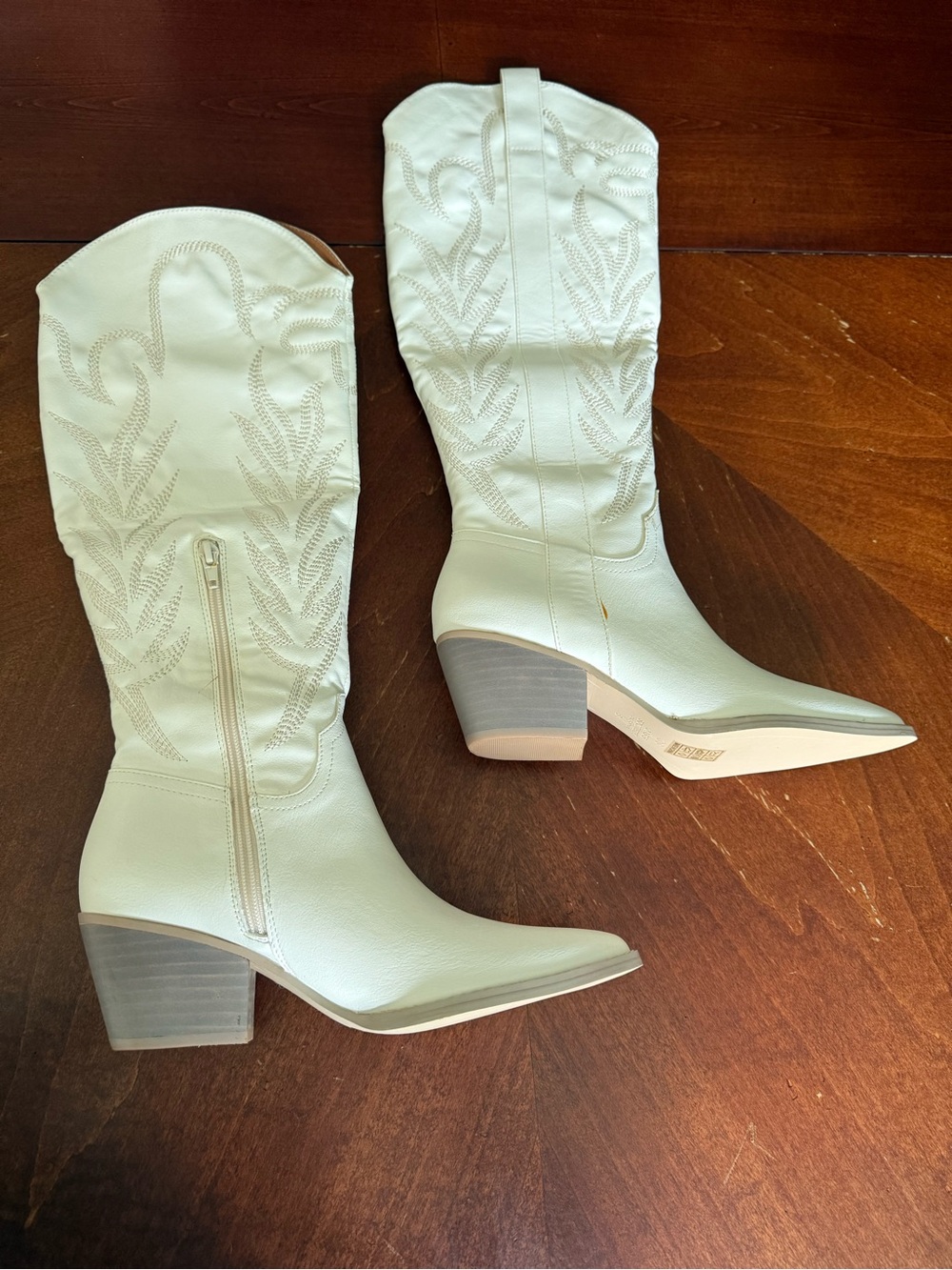 Women's Cream Western Mid-Calf Boot with Embroidered Shaft